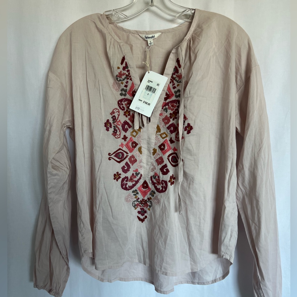 Splendid Tan And Brown Embellished Blouse Nwt